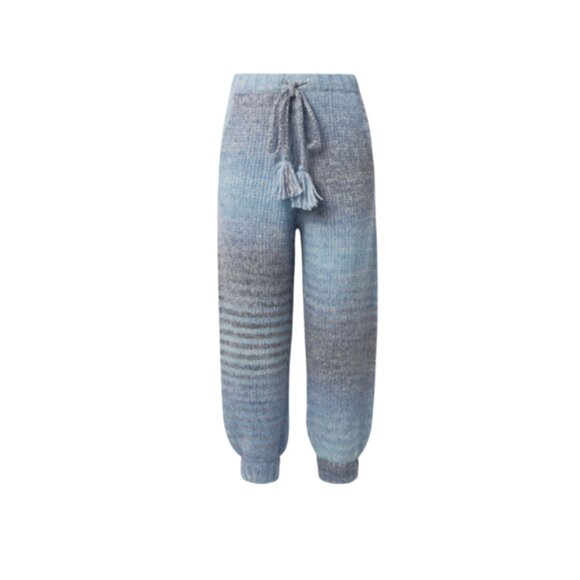 LoveShackFancy Blossom Sweatpants Pants Joggers Womens Large Blue Wool Alpaca - Picture 2 of 12